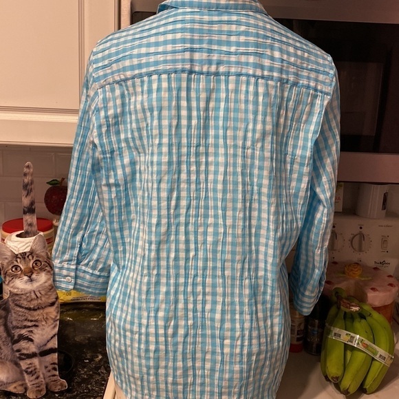 L Foxcroft casual stretch shaped 3/4 sleeve plus size button shirt size 16. EUC - Picture 2 of 3